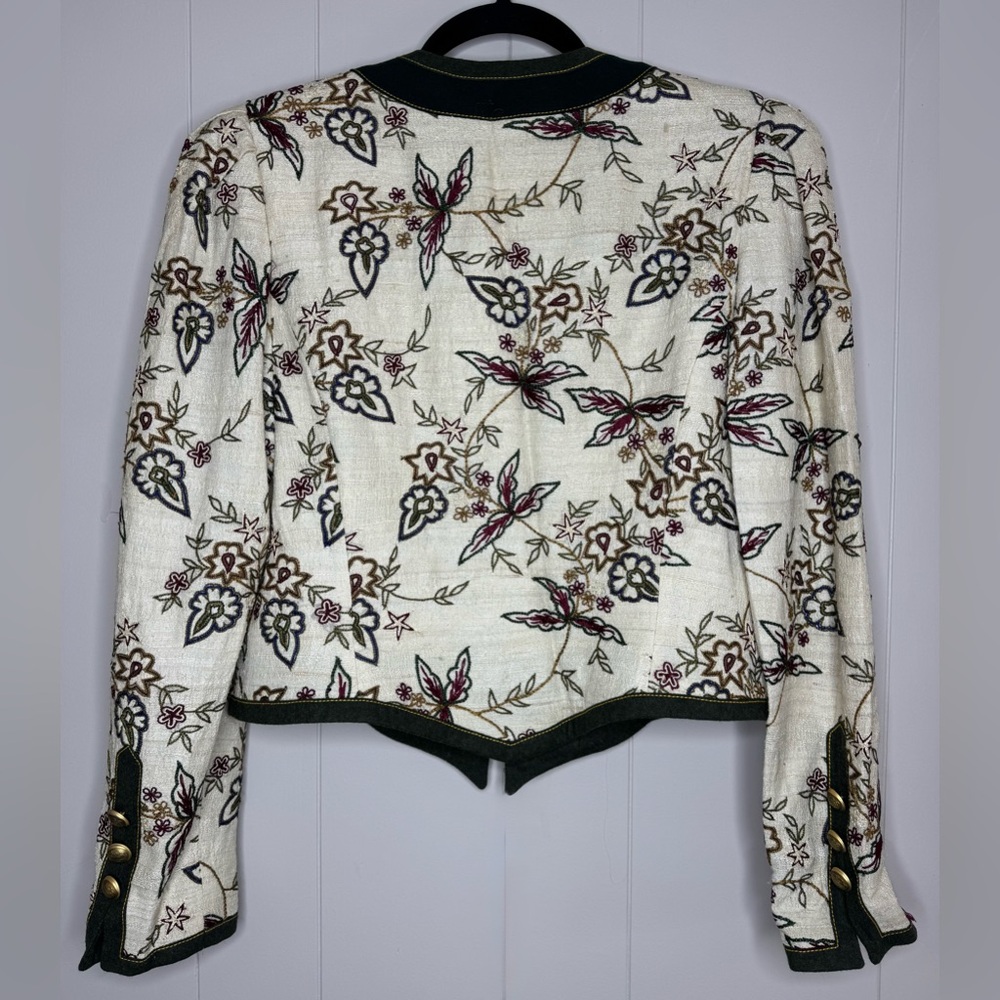 Vintage Helene Straber Silk Embroidered Puff Sleeve Crop Jacket Size 38 US 8 - Picture 2 of 15